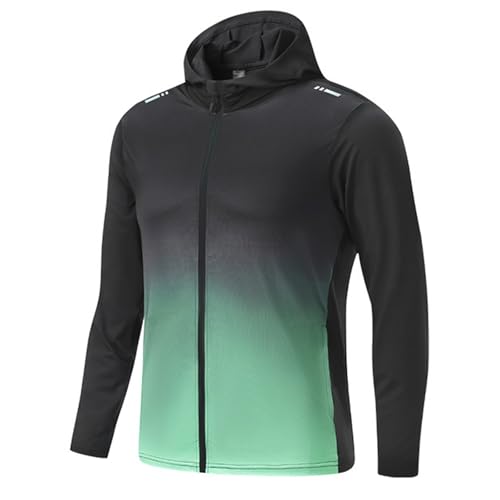 Celanisai Maillot de ciclismo para hombre, de seda de hielo, de manga larga, con cremallera, protección solar, camiseta de manga larga, transpirable, de secado rápido, degradado de color, O Verde, L