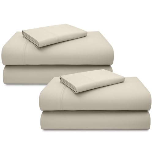 Image of California Design Den 2-Pack Extra Long Twin Sheets Sets - Luxury 600 Thread Count Sateen, 100% Cotton XL Twin Sheet Set, Deep Pockets, Soft, Crisp and Durable Bedding - Warm Creamy Ivory