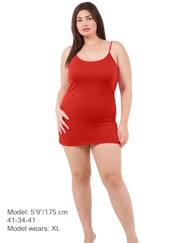 Image of Long Cotton Camisole Tank Tops for Women | Basic Braless Layering Tops with Adjustable Spaghetti Straps