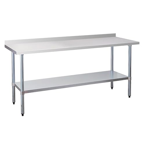 Stainless Steel Work Table 24 x 72 Inch, NSF Commercial Prep Table with Undershelf, Heavy Duty Food Prep Workstation with Backsplash