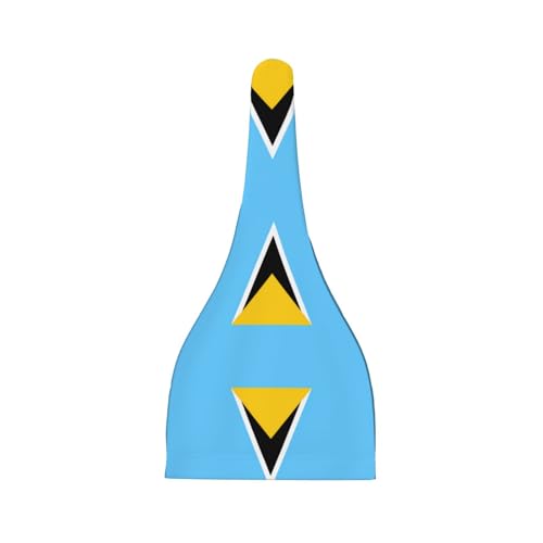 Flag of Saint Lucia Print Newborn Baby Hat, Soft Top Knotted Beanie Cap, Cute Infant Headwear for 0-6 Months Welcome Party Black2
