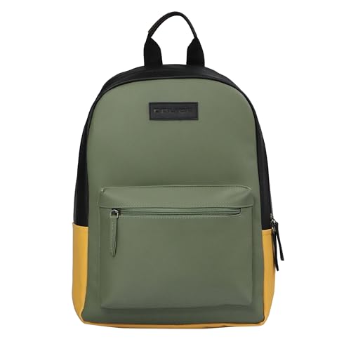 Image of POLICE 20 Ltrs Vegan Leather (15 inch) Laptop Backpack water resistant sustainable bags with rain proof zippers for Men, Women, Boys and Girls, (BLACK /TAN /GREEN)