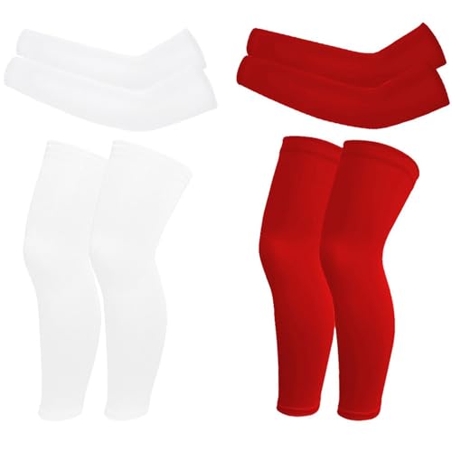Valcatch 4 Pairs Kids Arm Sleeves and Basketball Leg Sleeves Set Non Slip Long Compression Sun Sleeves for Boys Girls Youth