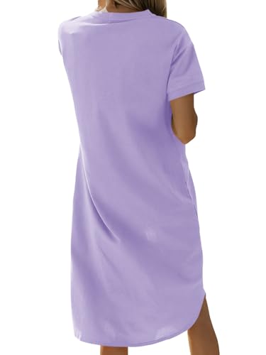 Image of Dyexces Summer Dress for Women Crew Neck Short Sleeve Solid Basic T-Shirts Casual Midi Dresses with Pocket