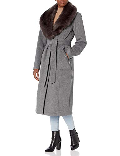 Vince Camuto Women's Mixed Fabric Wool Coat, Med Grey/Chic Lapel, M