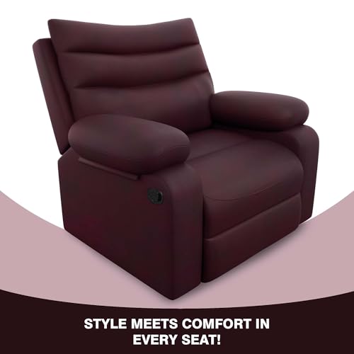 Image of Amazon Brand - Solimo Lotus Single Seater | Premium Leatherette | Manual Recliner | Maroon