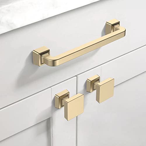 Image of Asidrama 10 Pack 1-1 /4 inch Brushed Brass Kitchen Cabinet Knobs Gold Dresser Knobs Drawer Knobs Cabinet Hardware Zinc Knobs for Dresser Drawers