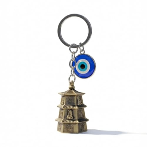 Image of OTTAVO Guardian Bell Keychain, Oxidized Copper, Tibetan Style, 5 cm Height, Good Luck Charm