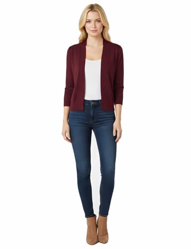 Image of Allsense Women's 3 /4 Sleeve Cropped Shrug Cardigan | Classic Bolero, Open-Front, Lightweight Soft Fine Knit Cover Up