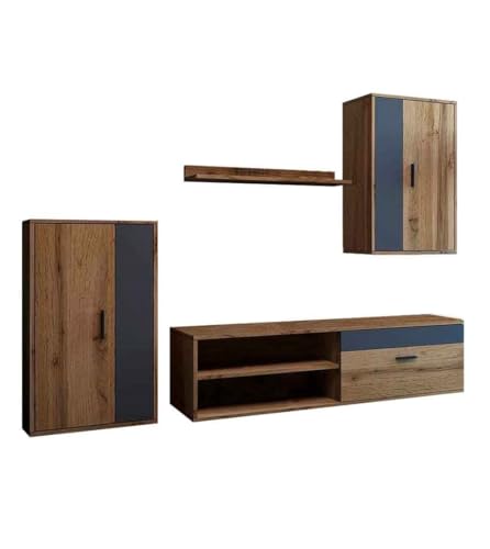 CAMBIA TUS MUEBLES CTM® Mueble Salón Bosco – Conjunto Modular con TV, Vitrinas y Estante, Estilo Nórdico Moderno, Ideal Salón Comedor 196x230x38 cm en Color Roble y Gris Oscuro