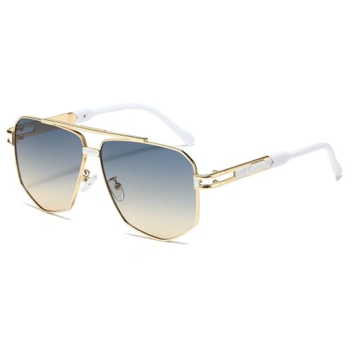 Lunettes de soleil punk à monture large en métal et verres teintés vert thé originaux