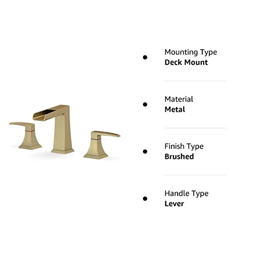 Waterfall Bathtub Faucet, Brushed Gold Widespread Bathtub Faucet Set For 3 Hole, Two Handle Tub Faucet With Water Supply Lines - Brushed Gold #TOP7