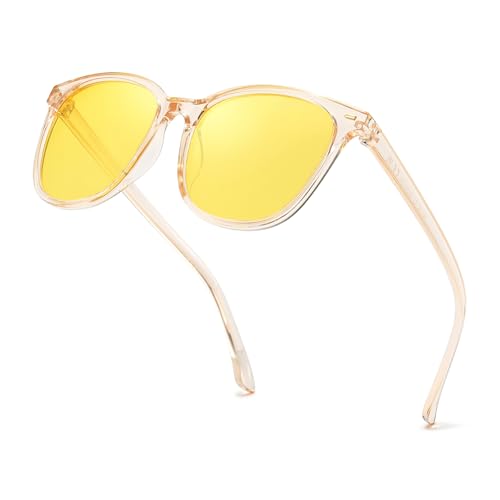 HASFOX® Night Vision Driving Glasses for Men Women Anti Glare Polarized Night Time Glasses Yellow Lens UV Protection H1851