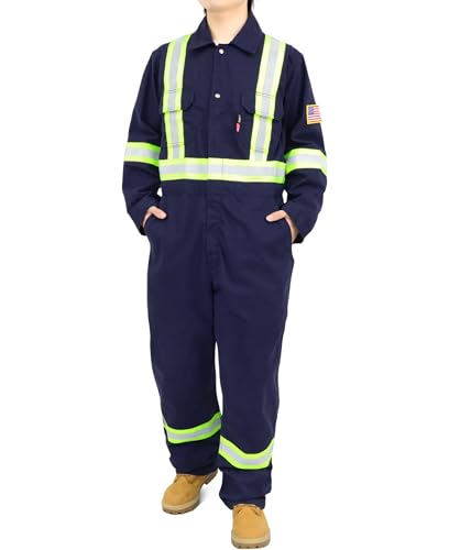 BOCOMAL FR Coveralls Men High Visibility 7.5oz Cotton Twill Flame Resistant Fire Retardant Work Coverall NFPA2112 HRC2