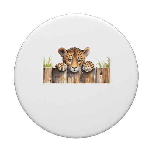 funny peeking zoo animal leopard PopSockets Swappable PopGrip, Black - Image 3