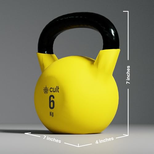 Image of Cult 6kg Neoprene Anti-Slip Grip Colored Kettlebell for Home Workout - Yellow