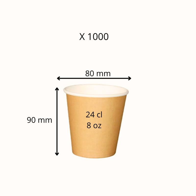 Genérico 1000 Vasos de cartón kraft marrón 24 cl - 8 oz - Uso caliente y frío