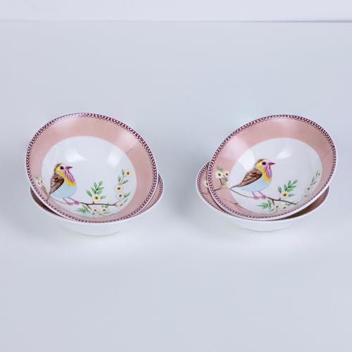 Image of GOLDEN QUEEN'S Small Bowls - Set of 6 | Perfect for Snacks, Fruits, Dessert, Salad & dips | Microwave Safe -Birdie in Pink