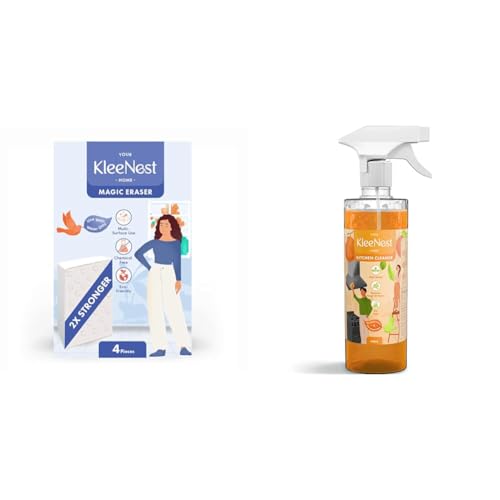 Image of Kleenest Magic Eraser Cleaning Sponge|Pack of 4 & Kitchen Cleaner & Degreaser Spray - 450 ml