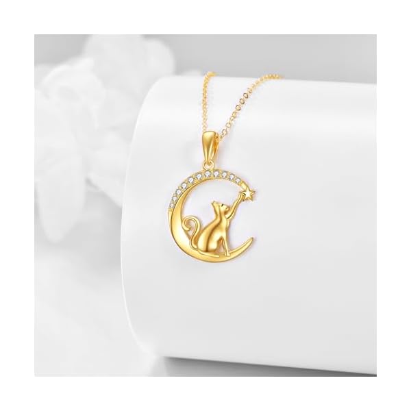 DOVRAN 14K Gold Cat Necklace for Women Solid Yellow Gold Cat Jewelry Cat Gifts for Cat Lover - Image 6