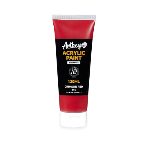 Artkey Acrylic Paint - Crimson Red (120 ml/4.06 oz) Tubes Rich & Vibrant Pigments Professional Artists Acrylic Paints - Art Supplies for Canvas Wood Rock Clay Fabric Ceramics Art Crafts Painting