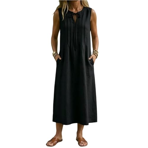 Robe femme été sans manches col rond et coupe ample à nouer