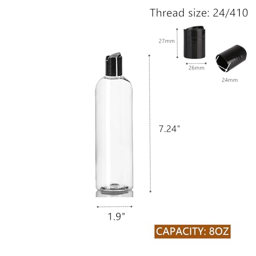 24 Pack 8oz Clear Plastic Empty Bottles, Refillable Travel Containers with Disc Top Flip Caps, Squeezable Shampoo Bottles for Toiletries Liquid Soap, Lotions, Cream, Creams, BPA Free2