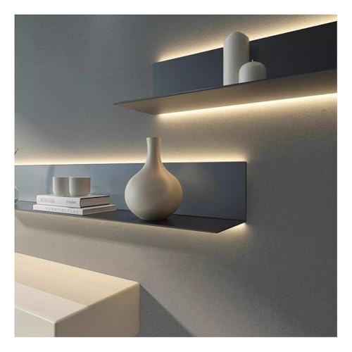 Étagère murale flottante multifonctionnelle en métal noir avec éclairage LED intégré pour bar