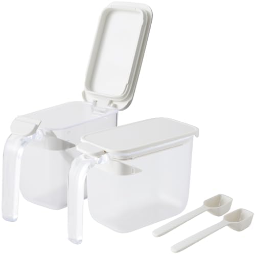 Marna R209W Seasoning Pot with Spoon (One-touch Opening) Seasoning Container (Sealing Included, Moisture Resistant) Salt Sugar Container (2 Pieces / White) Good Lock Container