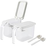 マーナ (marna) 調味料ポット スプーン付き (ワンタッチで開く) 調味料入れ (パッキン付 湿気防止) 塩 砂糖入れ (2個入り / ホワイト) グッドロックコンテナ R209W