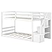 Giantex Twin Over Twin Bunk Bed with Stairs, Solid Wood Floor Bunk Bed with Storage Staircase & Full-Length Guardrails, Low Bunk Bed with for Kids, Teens, Adults, Dorm, Small Space, White