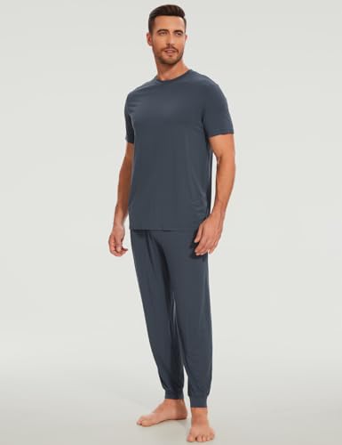 GYS Bamboo Viscose Men's Pajama Sets Short Sleeve Solid Color Soft Lounge Set3