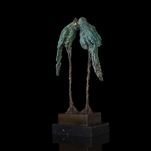 Statues Collectibles Bronze Couple Parrots Sculpture Green Love Bird Animal Metal Craft Figurine Wedding Gifts Decor #TOP2