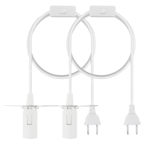 OMIGA Portalampada E14 2 Pezzi Portalampada 3m Cavo con Interruttore e Spina Lampada di Sale per Fai da Te Salotti Letto Della Camere Lampada Soffitto Sospensione Bianco