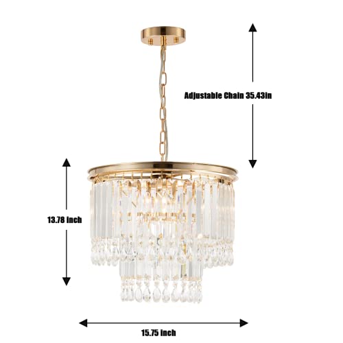 Berliget Gold Crystal Chandelier, Modern 2 Tier Chandelier Light Fixture, Copper Round Small Chandelier For Dining Room, Raindrop Hanging Chandeliers For Hallway Living Room, D15.75'', 6 Lights… #TOP3