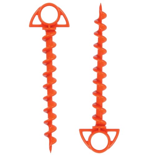 TGBoBiFiveY 2 Pack Screw in Ground Anchors Orange Spiral Stakes for Outdoor Tents 11 Inch Length