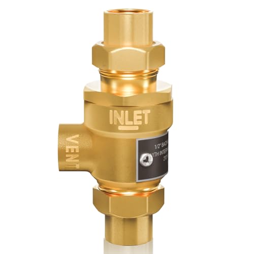1-2 9D-M3 Backflow Preventer, Brass Dual Check Valve with Intermediate Atmospheric Vent, 1-2 Inch back flow preventer valve Female Union, Vertical or Horizontal Install
