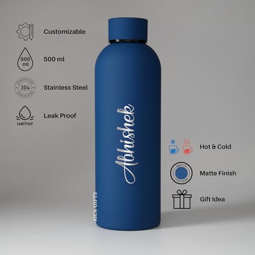Image of AICA Personalized Name Stainless Steel Water Bottle - 500ml | For Men & Women Girl & Boy | Gifts for Men & Women Girl & Boy| Secret Santa Gifts for Office Staff Man Woman (Royalblue)