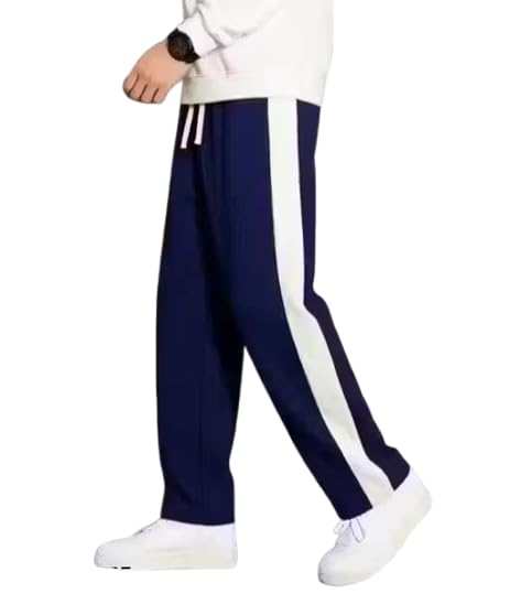 Men’s Side Stripe Track Pants | Regular Casual Joggers for Casual Wear Color Blue-picture-50