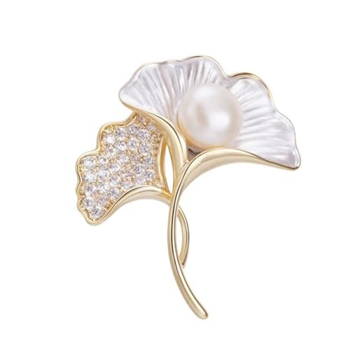 Wendalern Broche De Hoja De Ginkgo Perla Hoja De Otoño Esmalte Pin Oro Rhinestone Hoja De Otoño Broche De Solapa Elegante Ramo De Novia Broche De Ropa Accesorios De Joyería Para Las Mujeres