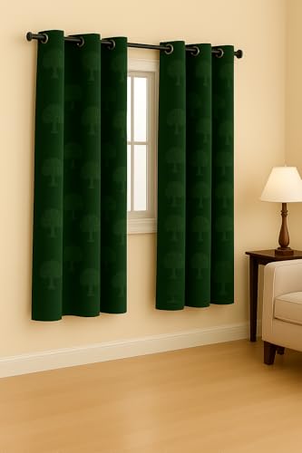 Image of Velvet Window Curtains 5 Feet Set of 2 | Solid |Thermal Insulated Parda |Eyelet Ring Curtain for Living Room, Bedroom & Study|Perfect for Home Decor (Green, 5 Feet)