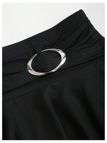 MakeMeChic Women's Ruched A Line Mini Skirt Metal Ring Ruffle Hem Y2K Short Skirts4