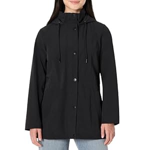 Amazon Essentials Damen Leichte, Wasserdichte, Lange Relaxed-Fit-Regenjacke mit Kapuze, Schwarz, M