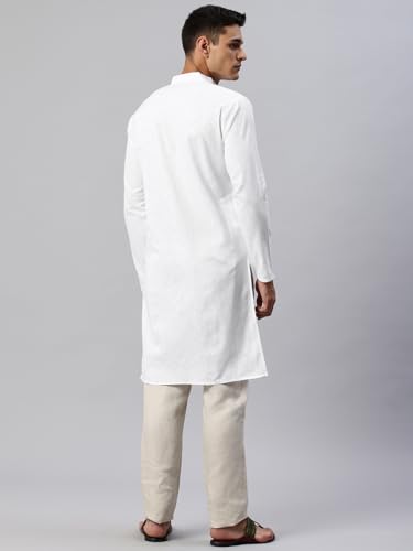 Image of Majestic Man Men's Cotton Regular Fit Casual Mandarin Collar Ethnic Motifs Solid Long Kurta