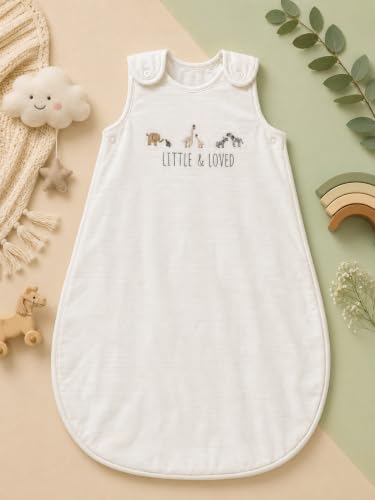 Image of TuddyBuddy Baby Cotton Wearable Quilted Sleeping Bag Blanket 1.5 Tog with 1 Way Zipper Closure | Ideal for Babies & Kids Hypoallergenic Fabrics | (Little & Loved - White, 0-6 Months)