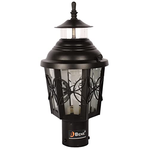 Image of BENE Lily Garden Lamp, Antique Wall Lights for Outdoor Vintage Decor, Decorative Lamp for Patio, Entryway, Steel and Glass Terrace Light with B22 Holder & Base Stand, 15cm Dia, Black, Pack of 2