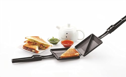 Tosaa - TSTDUET Duet 2-Cut Gas Sandwich Toaster Non-Stick Aluminium | Compatibility with Gas Stoves | Flame-Proof Design | Heat-Resistant Handle | Sandwich Maker | Black view 2