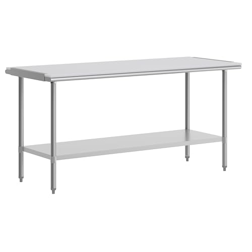 Flash Furniture Reader Work Prep Table with NSF Certified 18 Gauge Stainless Steel Top Shelf with Poly Cutting Board and Galvanized Steel Undershelf, 30