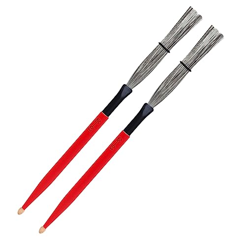 HEMOTON 1 Pair Carbon Steel Drum Wooden Handle Brush for Jazz Drums Red Drum Wire Brush Set