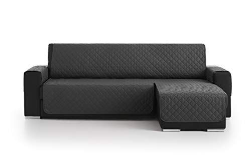 FRESH HOME HOME TEXTILES Funda Cubre sofá Protector Acolchado Chaise Longue Cool (Gris Oscuro, Chaise Longue Reversible 240 cm.) Cover